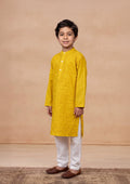 HOC Kids Mustard Cotton Chikankari Kurta Set