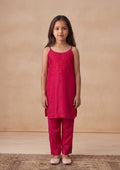 HOC Kids Magenta Muslin Chikankari Kurta Set