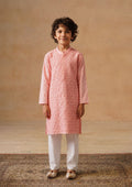 HOC Kids Pink Cotton Chikankari Kurta Set