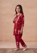 HOC Kids Red Muslin Chikankari Kurta Set
