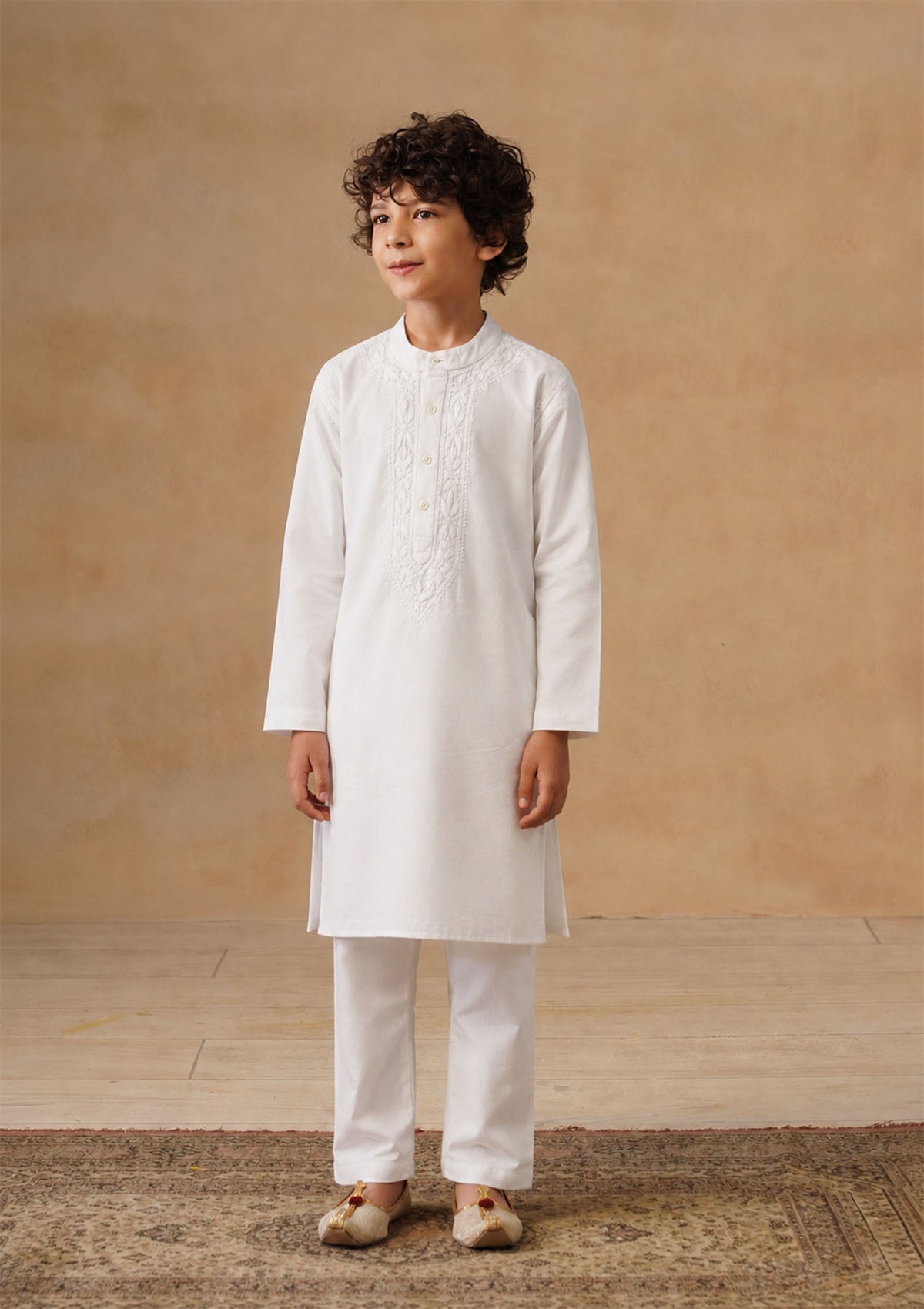 HOC Kids White Cotton Chikankari Kurta Set