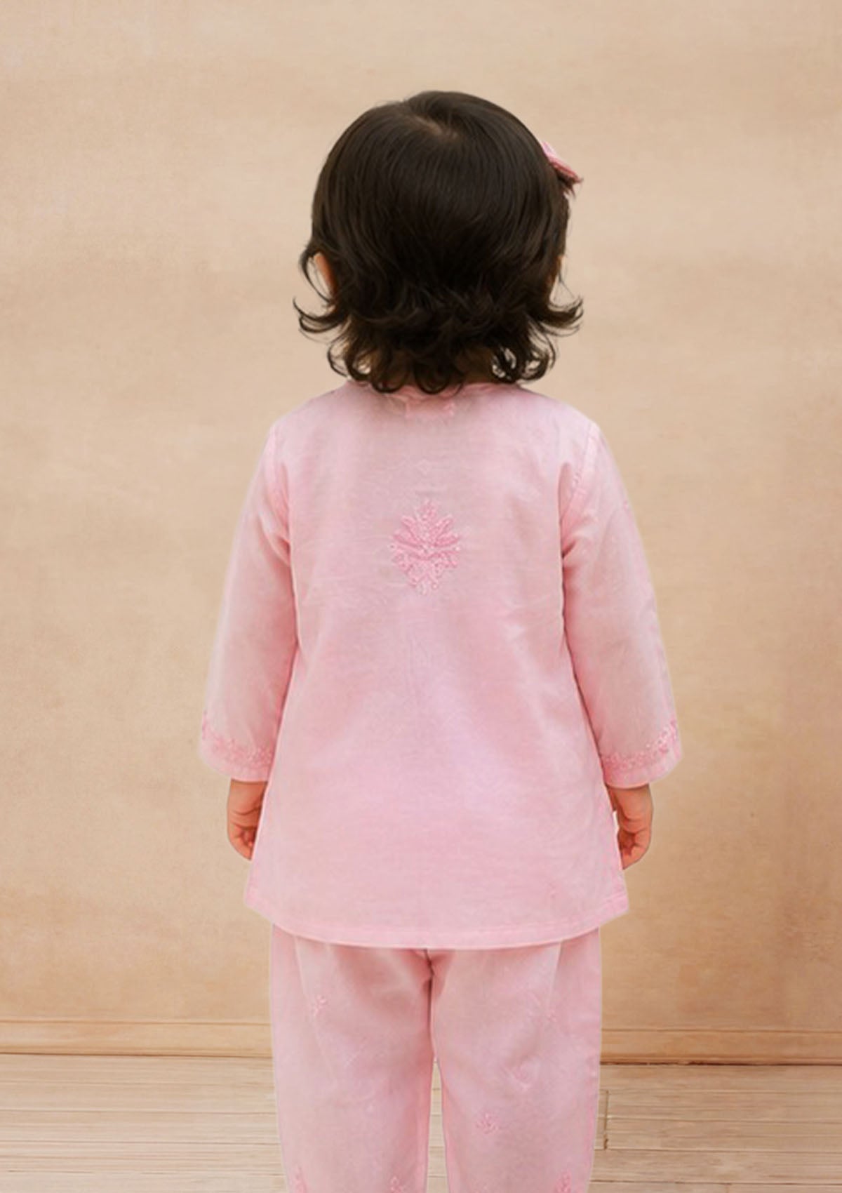 HOC Kids Pink Muslin Chikankari Kurta Set