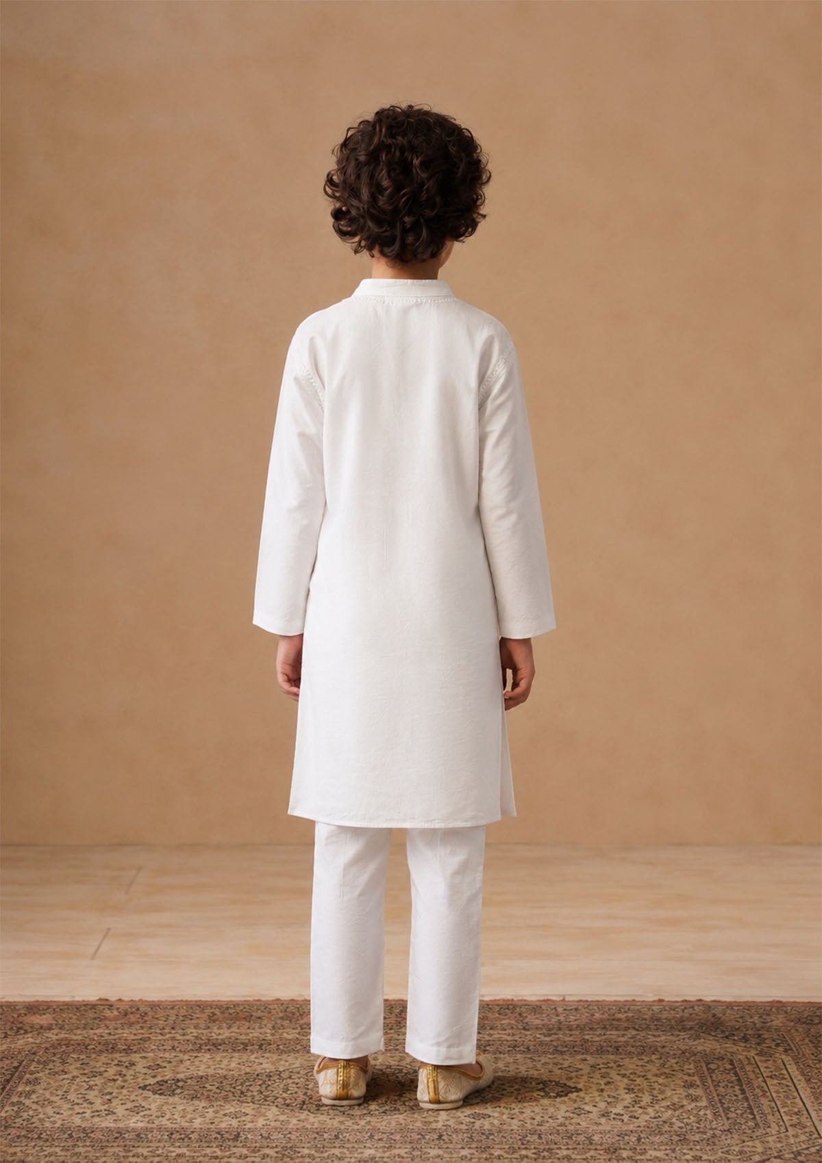 HOC Kids White Cotton Chikankari Kurta Set