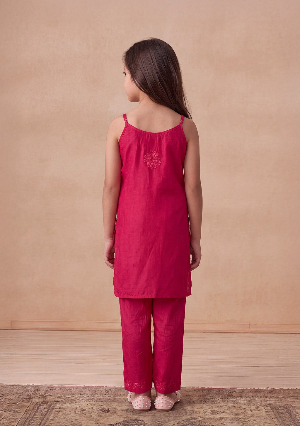 HOC Kids Magenta Muslin Chikankari Kurta Set
