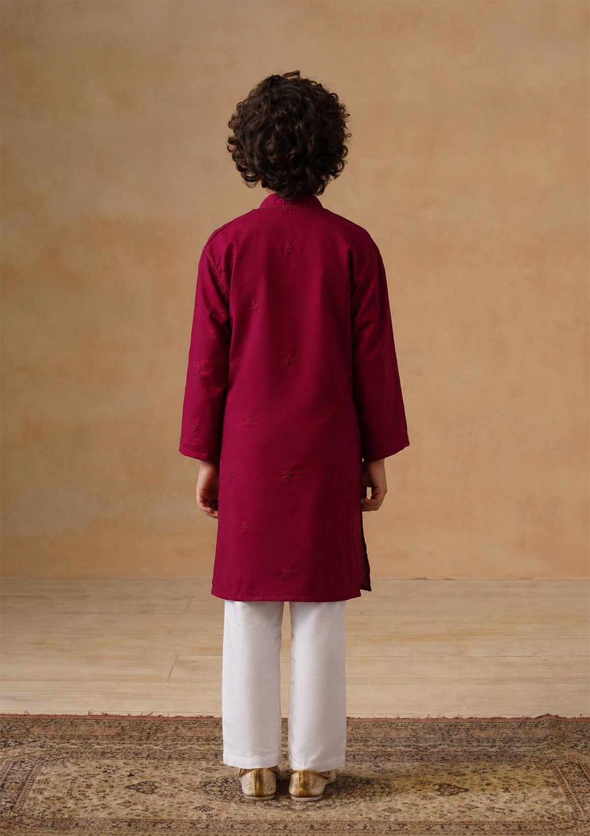 HOC Kids Wine Cotton Chikankari Kurta Set