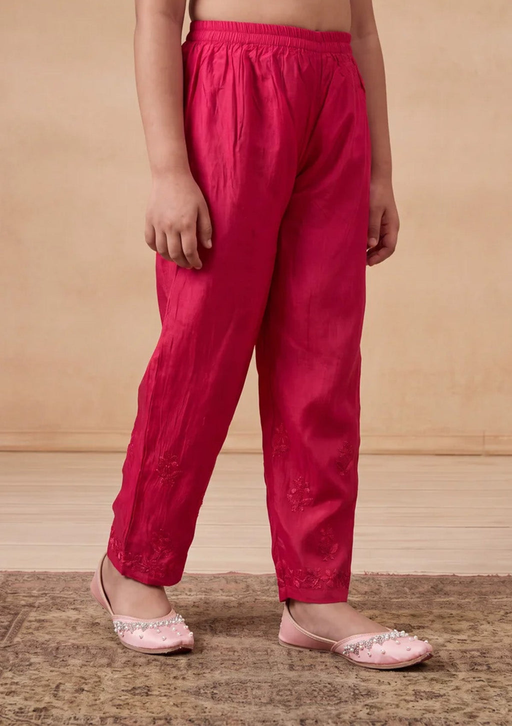 HOC Kids Magenta Muslin Chikankari Kurta Set