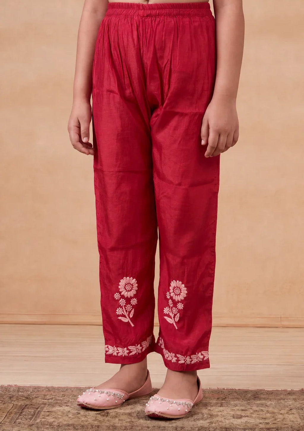 HOC Kids Fuchsia Muslin Chikankari Kurta Set