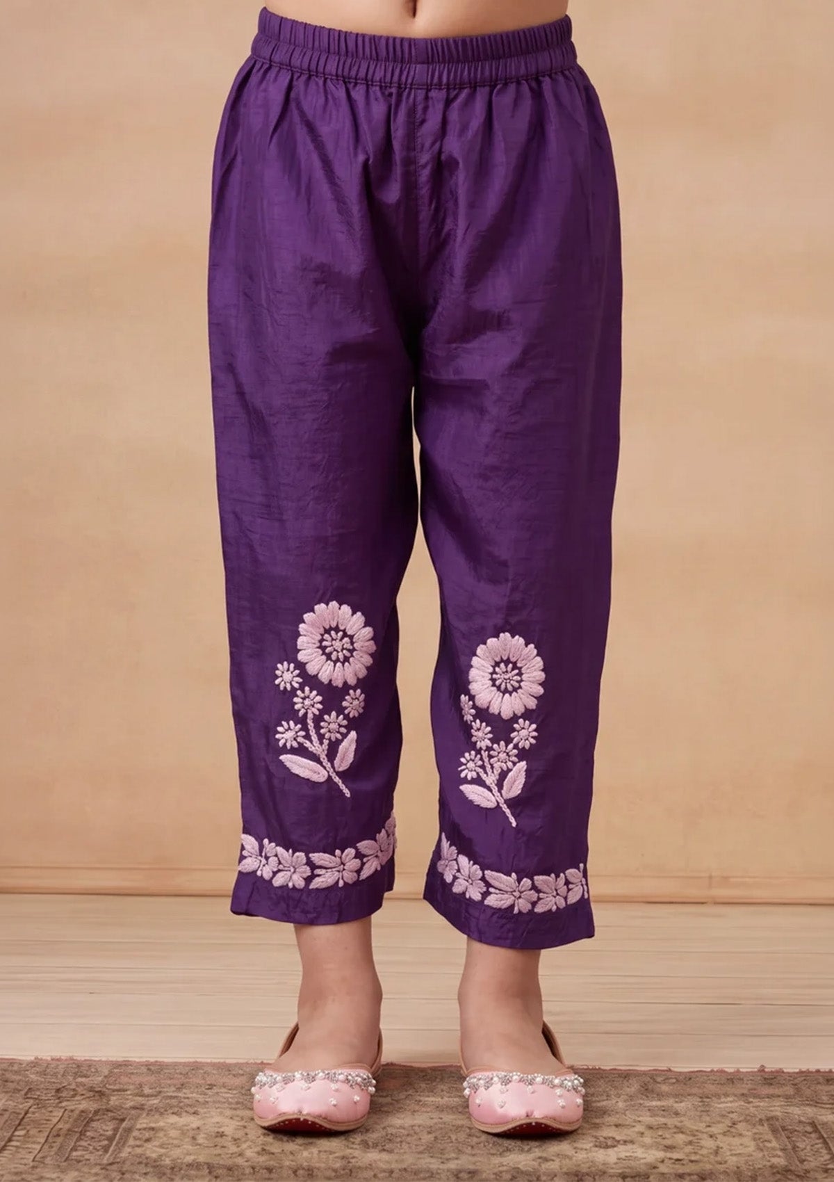 HOC Kids Purple Muslin Chikankari Kurta Set