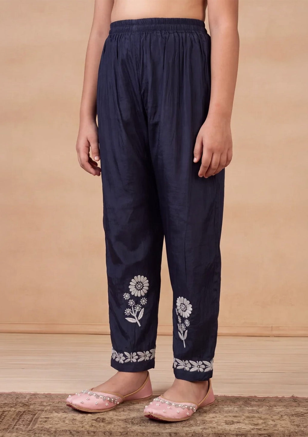 HOC Kids Navy Muslin Chikankari Kurta Set
