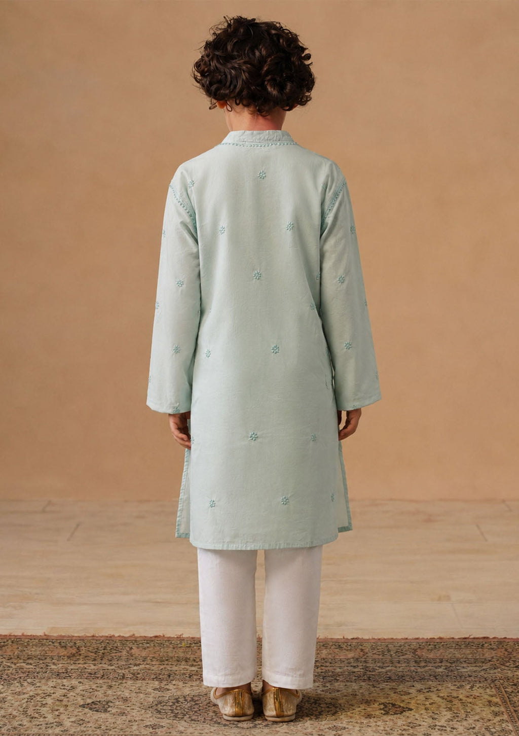 HOC Kids Sage Green Cotton Chikankari Kurta Set