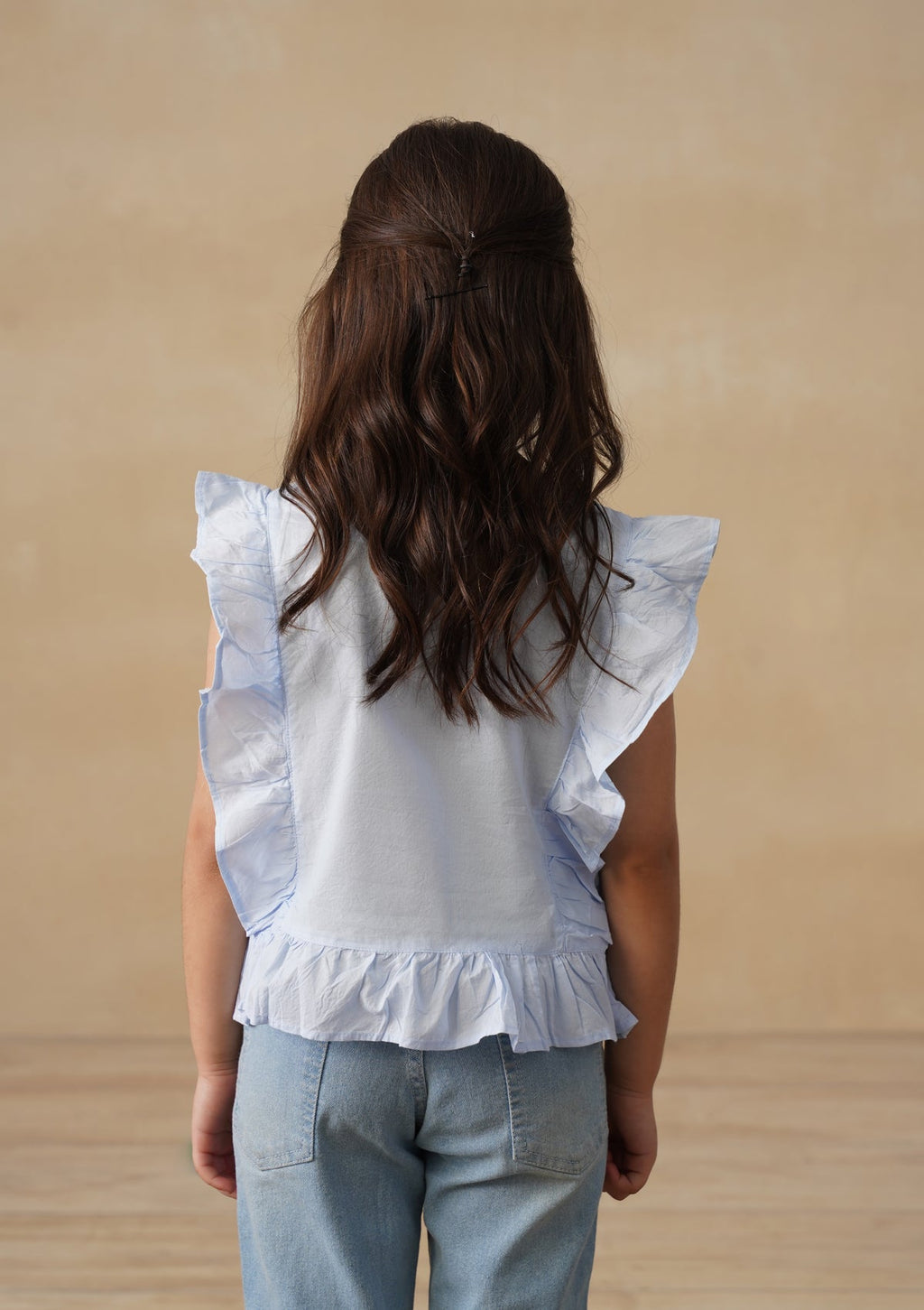 HOC Cotton Chikankari Solid Girls Short Top - Light Blue