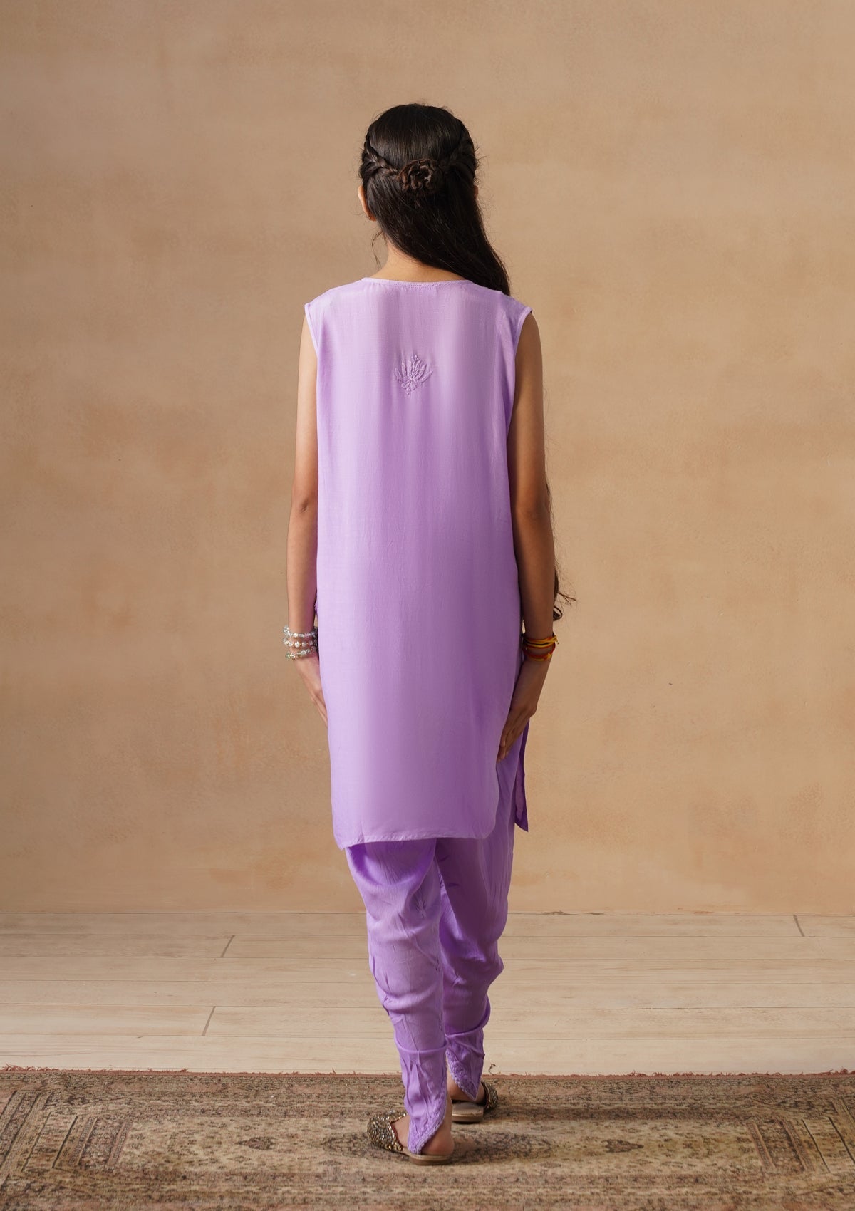 HOC Kids Purple Muslin Chikankari Kurta Set