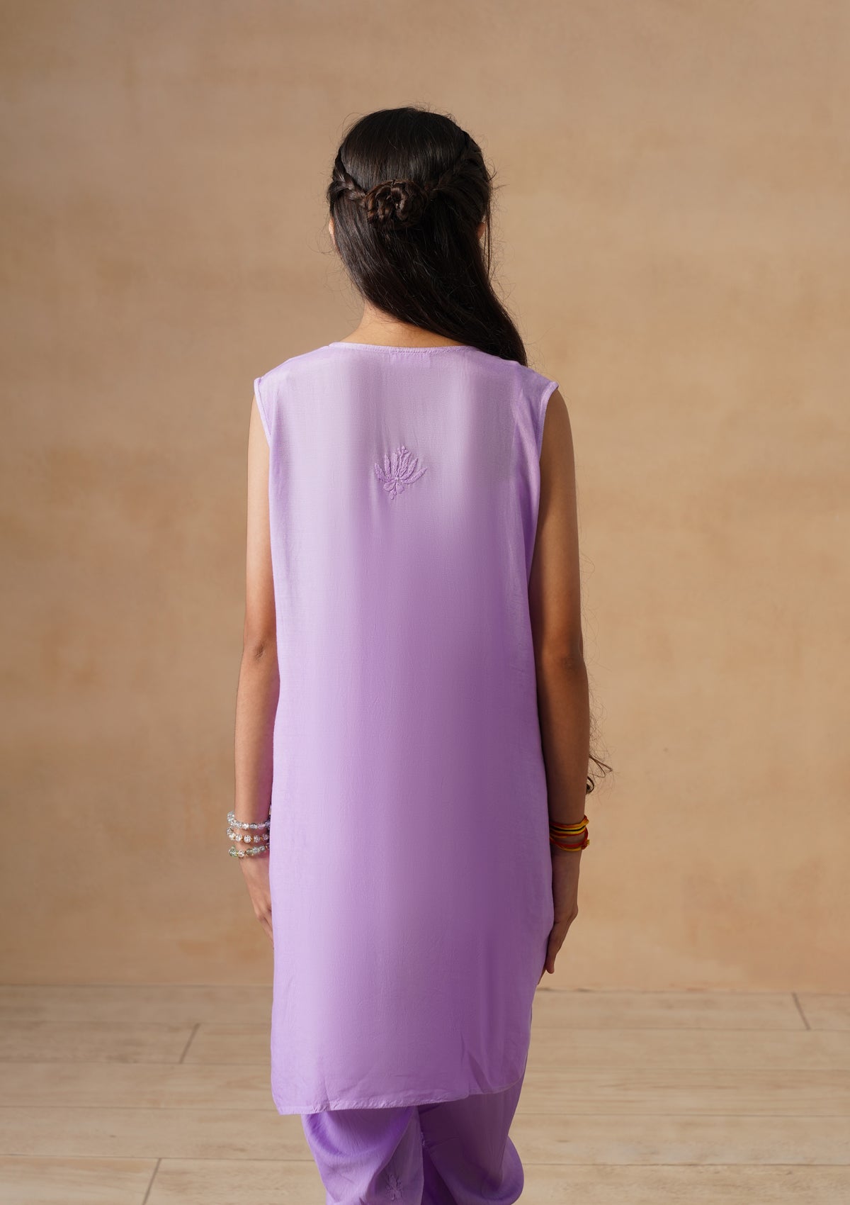 HOC Kids Purple Muslin Chikankari Kurta Set