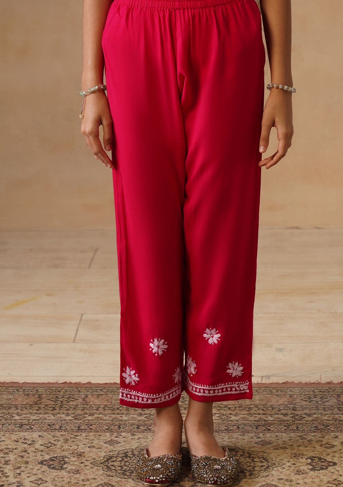 HOC Kids Magenta Rayon Chikankari Kurta Set With Dupatta