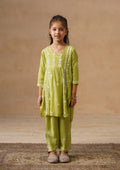 HOC Kids Green Muslin Chikankari Kurta Set