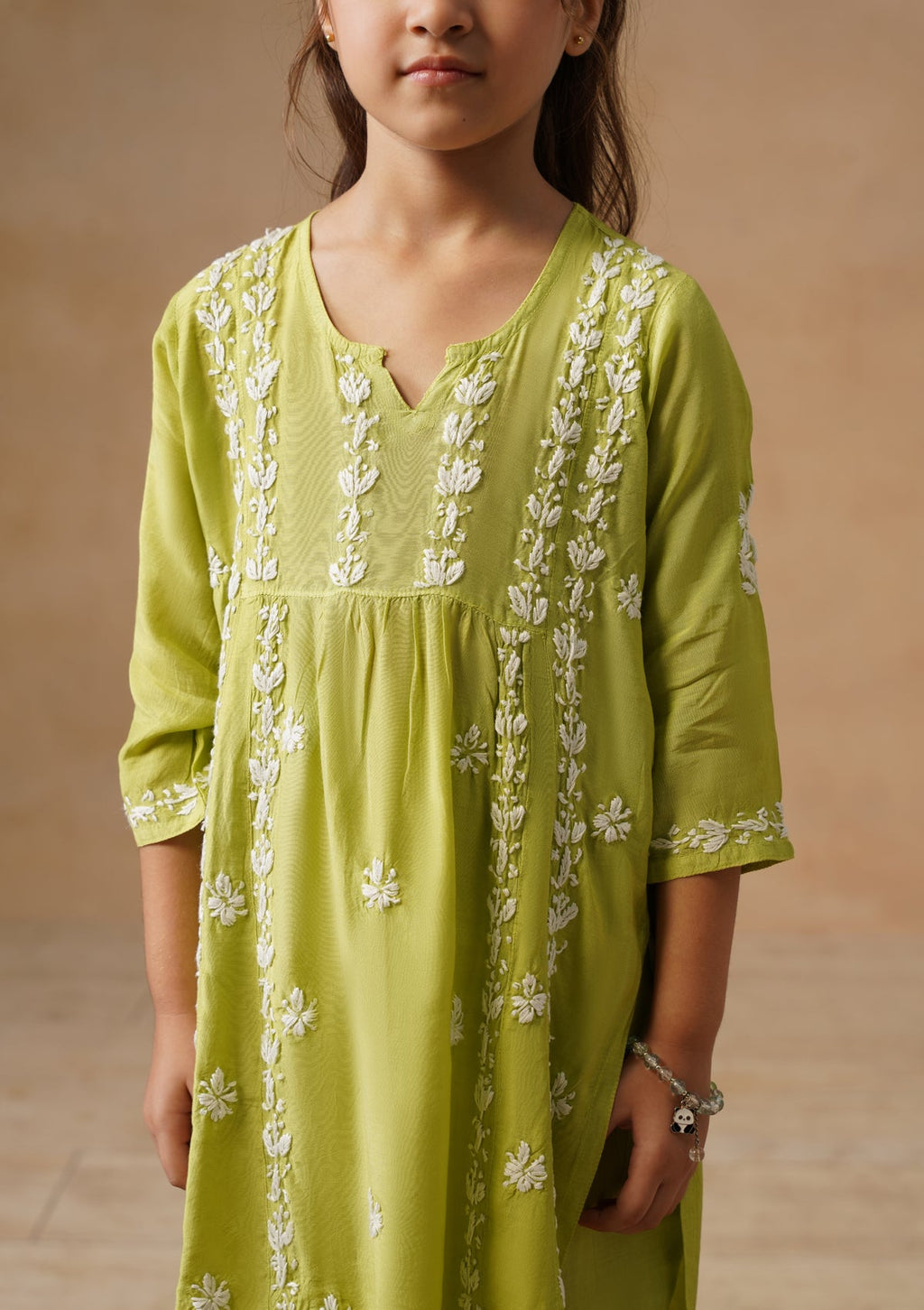 HOC Kids Green Muslin Chikankari Kurta Set