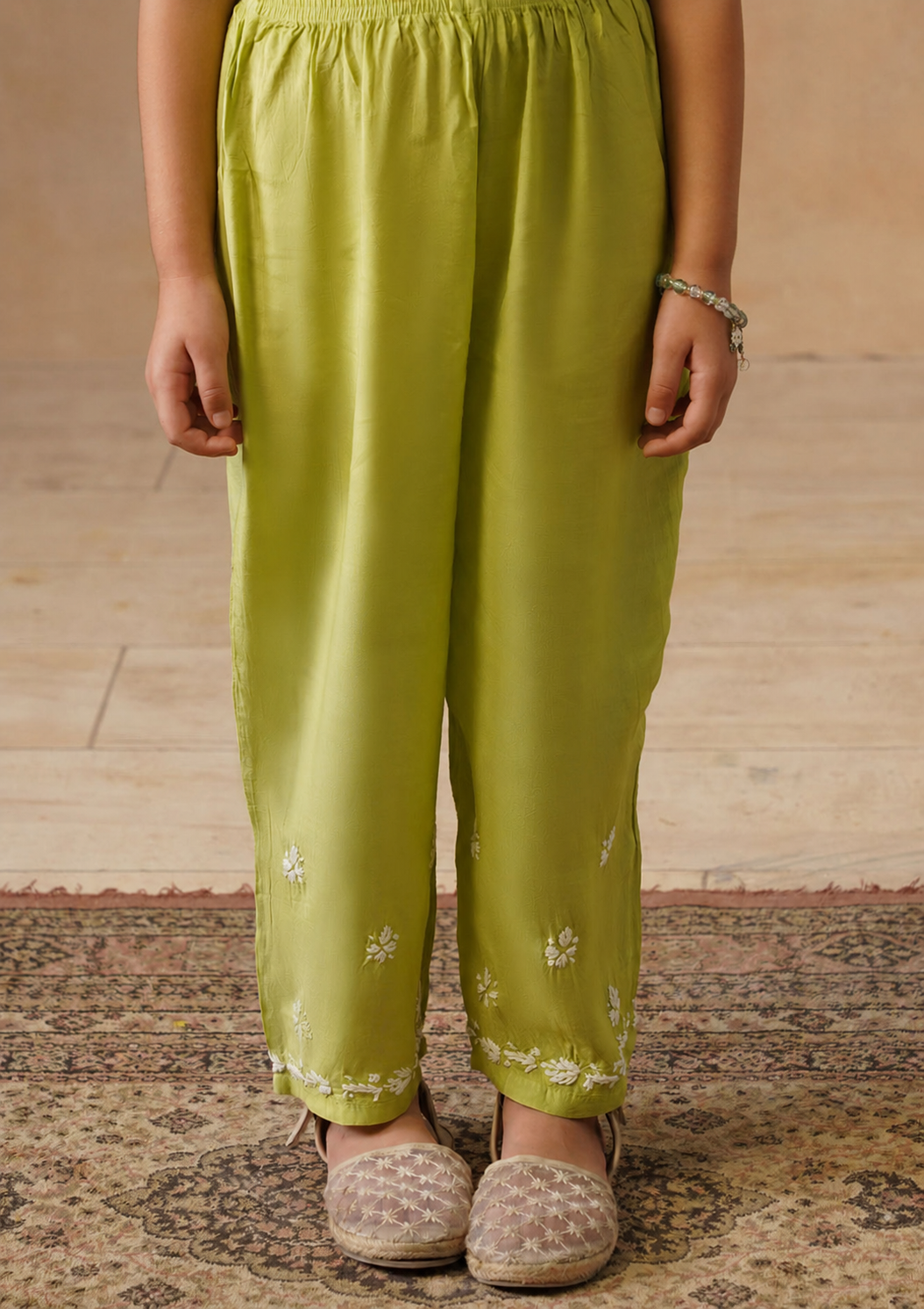 HOC Kids Green Muslin Chikankari Kurta Set