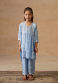 HOC Kids Blue Muslin Chikankari Kurta Set
