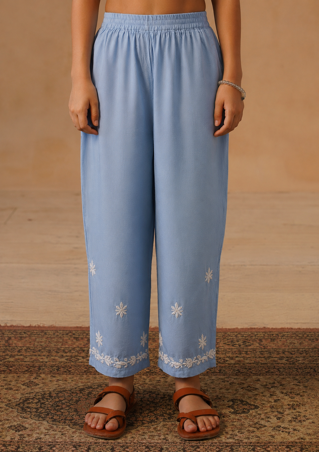 HOC Kids Blue Muslin Chikankari Kurta Set