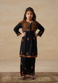 HOC Rayon Chikankari Solid Girls 2 PC Long Kurta Set - Black
