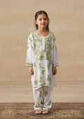 HOC Rayon Chikankari Solid Girls 2 PC Long Kurta Set - White