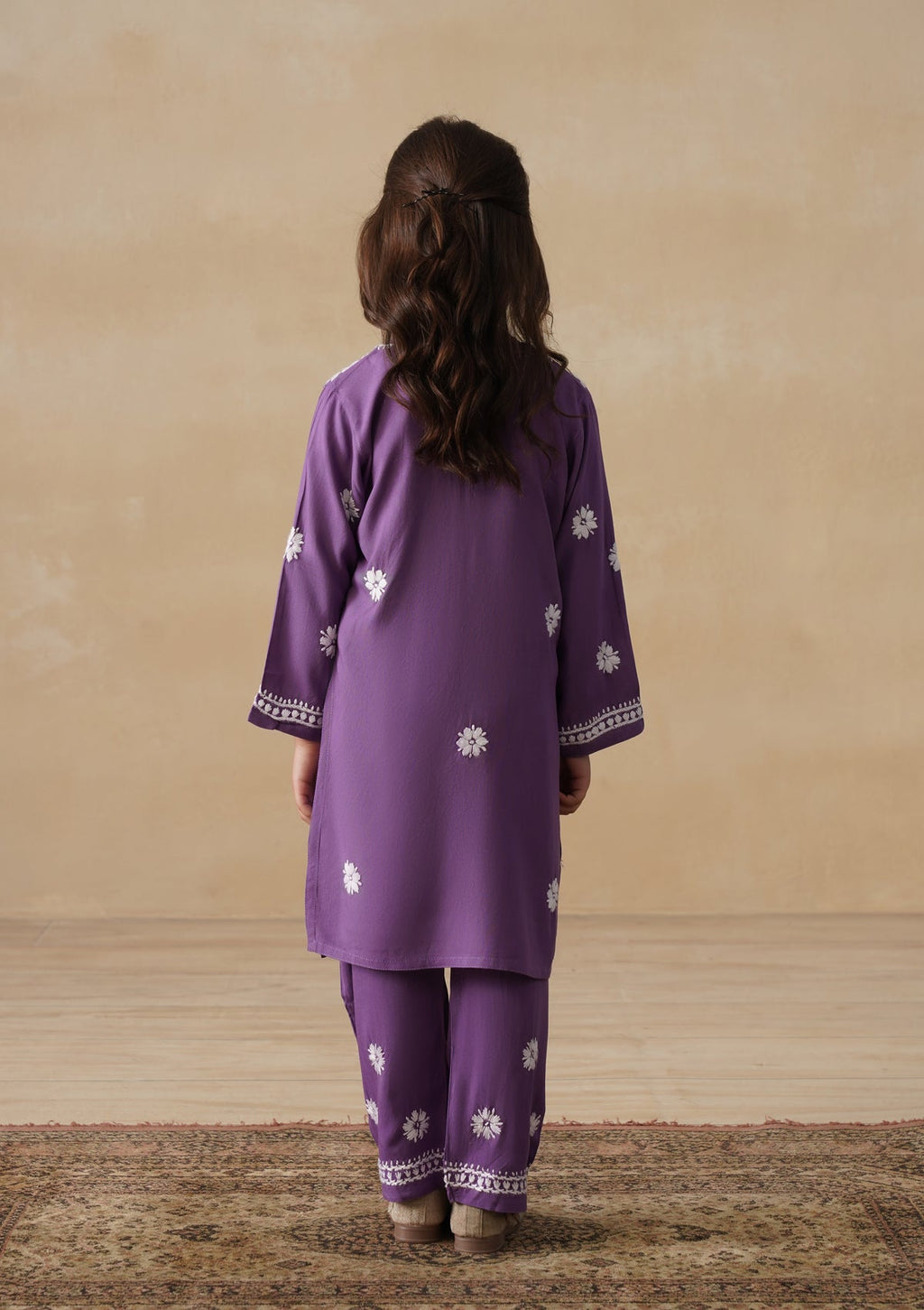 HOC Rayon Chikankari Solid Girls 2 PC Long Kurta Set - Purple