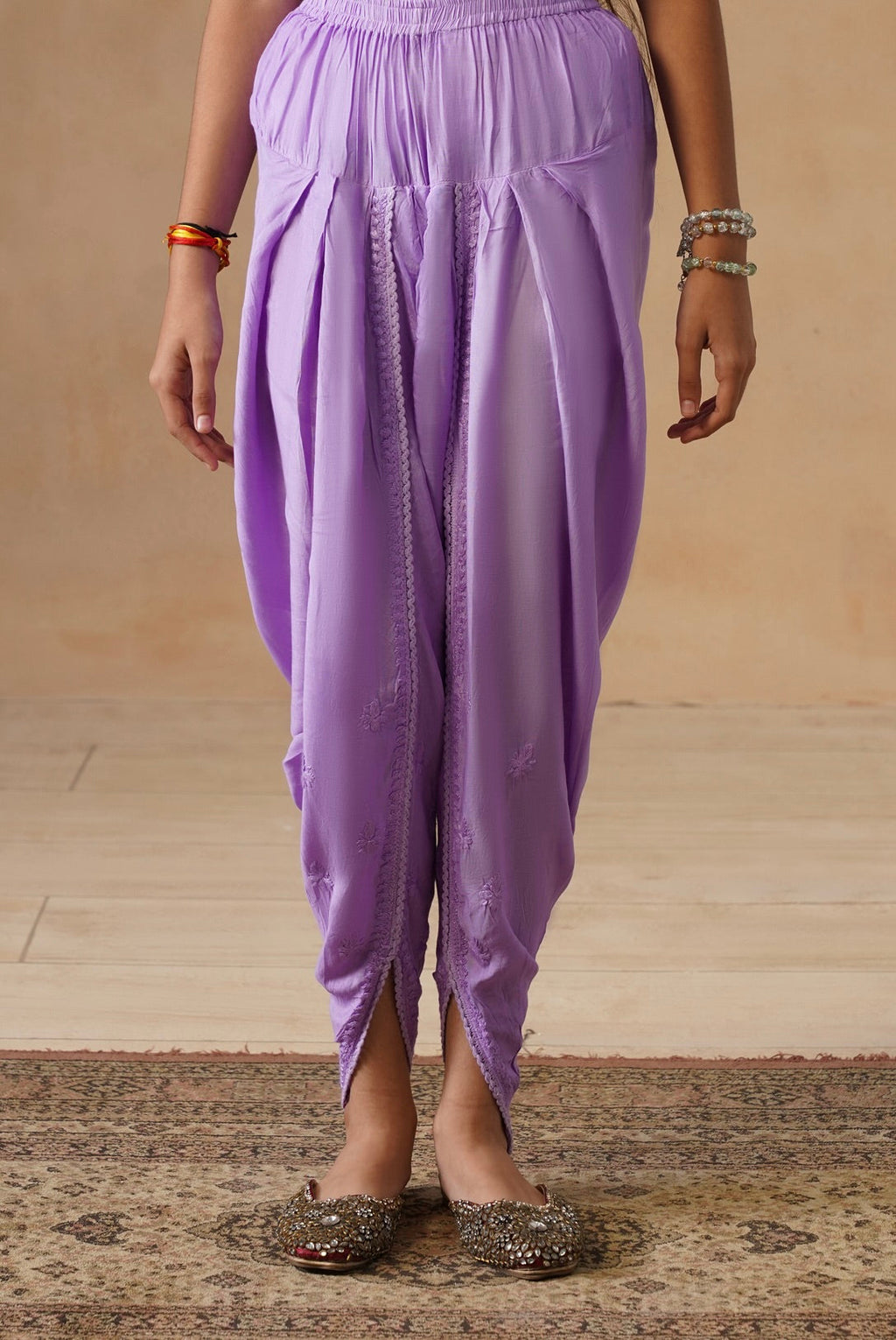 HOC Kids Purple Muslin Chikankari Kurta Set