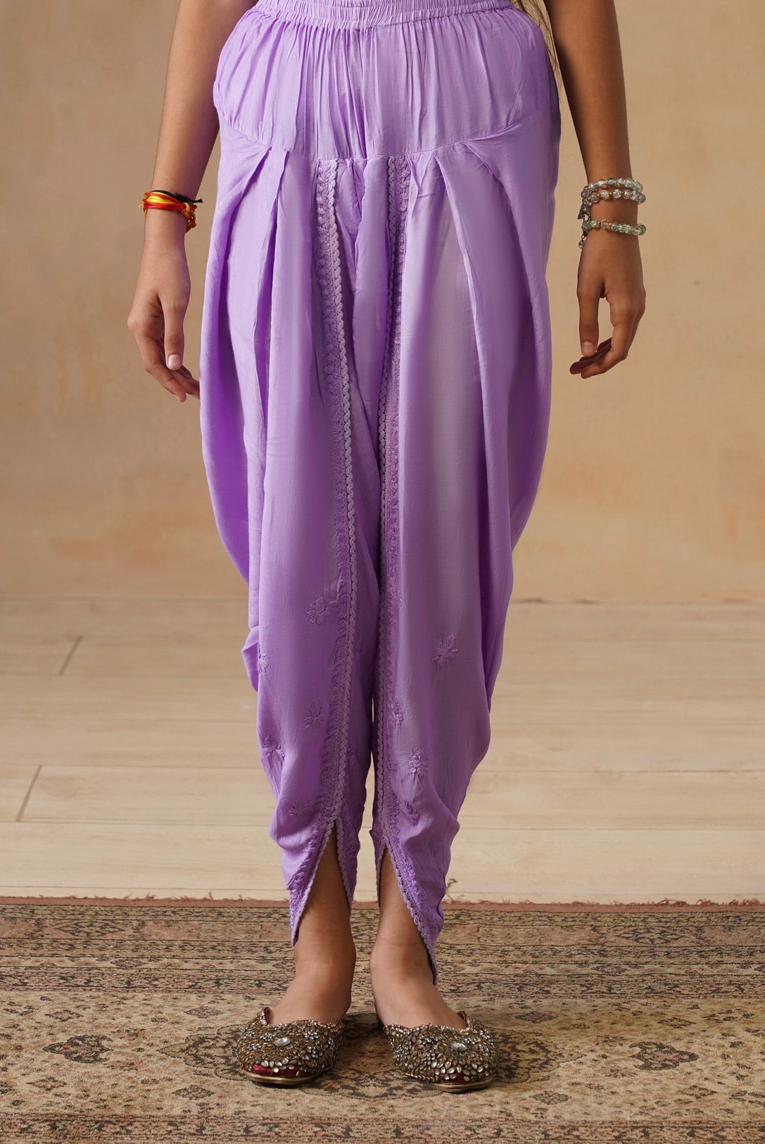 HOC Kids Purple Muslin Chikankari Kurta Set